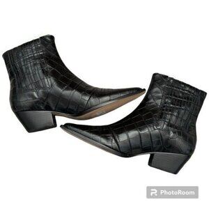 SCHUTZ Black Croc-Embossed Ankle Boots